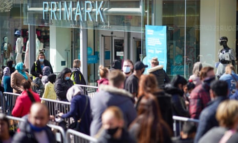 Shoppers queue outside Primark store in Stoke on Trent on 12 April