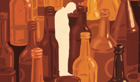 image of man standing among a lot of empty bottles