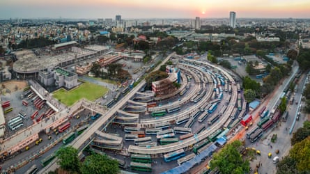 An aerial panoramic view of the bus-stand in Bangalore, the capital of Karnataka. 
