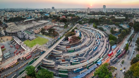 An aerial panoramic view of the bus-stand in Bangalore, the capital of Karnataka.