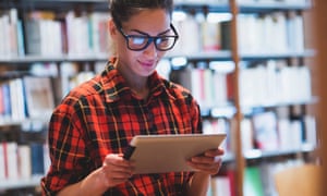 young woman in library
