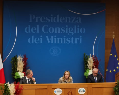 Italy’s Prime Minister Giorgia Meloni attends her end-of-year press conference in Rome, Italy.