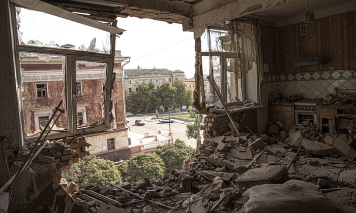 A bombed out apartment in Marhanets, Ukraine, after strikes by Russian forces this month