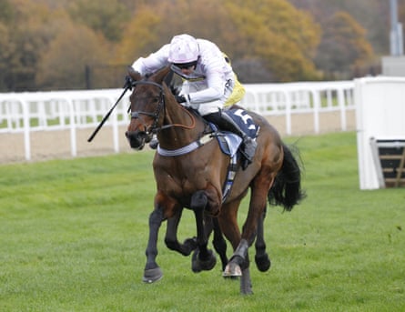 Golden Ace and Lorcan Williams head towards the finishing post to win the Fighting Fifth Hurdle from Anzadam at Newcastle.
