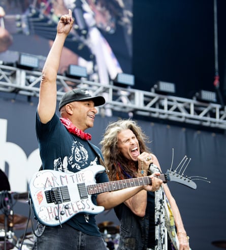 Tom Morello and Steven Tyler at Back to the Beginning.