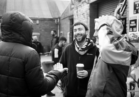 The Ceremony director Jack King, centre, during filming.