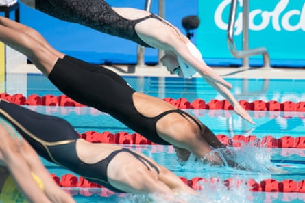 Athletes compete in the women’s SB8 100m breaststroke