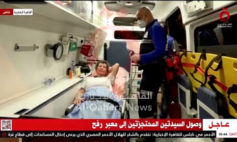 Yocheved Lifshitz is transported in an ambulance after being released.