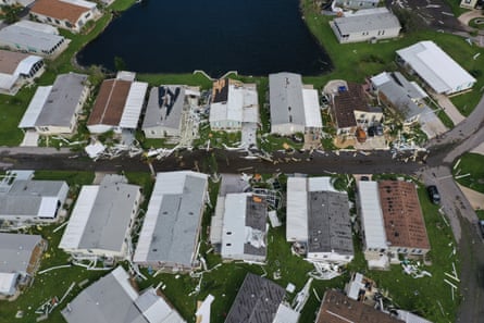 Aerial view of damaged homes in Punta Gorda after Hurricane Ian moved through the Gulf Coast of Florida.