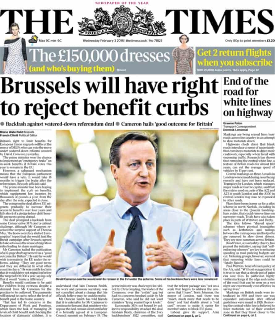 The Times front page - 3 February 2016
