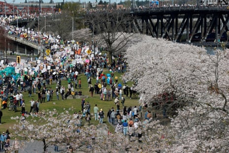 Demonstrators march during a