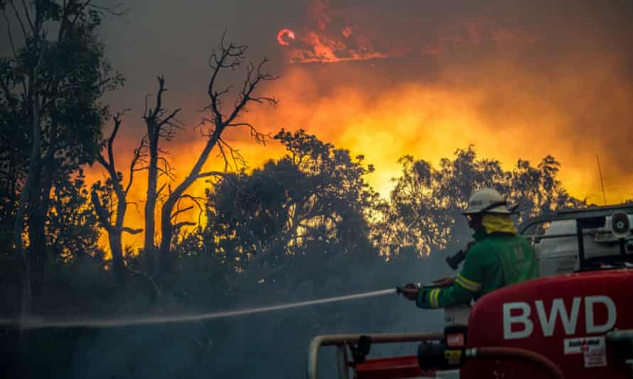 An image provided showing the burning Calgardup bushfire in Margaret River, south of Perth in Western Australia