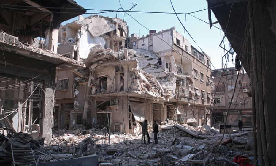 The opposition area of Qaboun in Damascus after an airstrike in 2017.