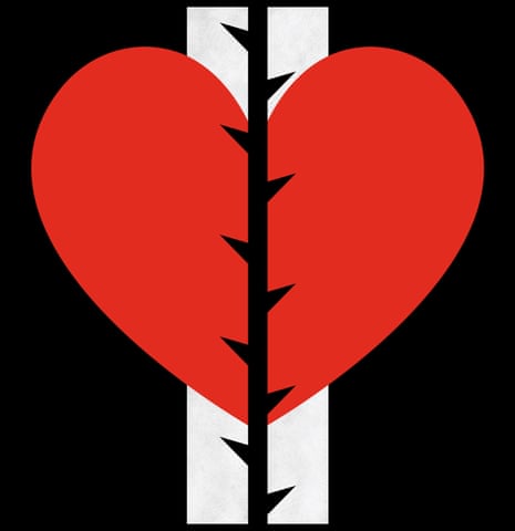 Illustration of thorns slicing heart into two