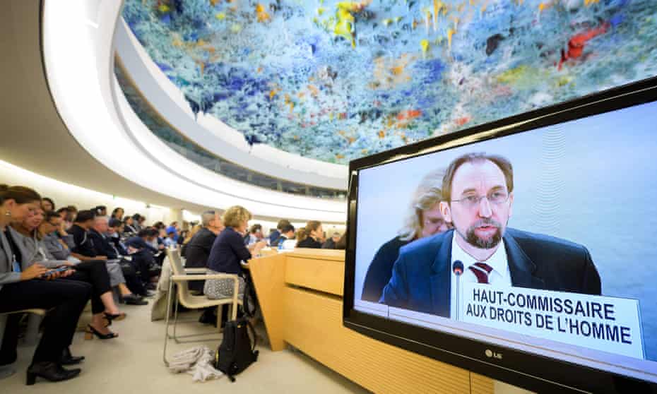 Zeid Ra’ad al-Hussein addresses a session of the UN Human Rights Council in Geneva.