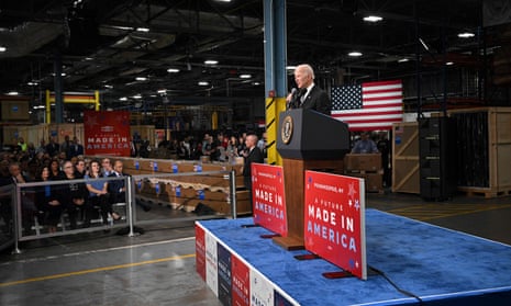 Joe Biden delivers remarks at the IBM facility in Poughkeepsie, New York, on Thursday.