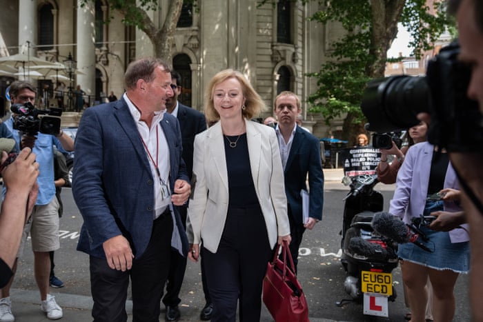 Liz Truss arrives for a private hustings with Conservative councillors in Westminster this morning.