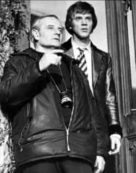 Lindsay Anderson, left, and Malcolm McDowell on the set of the film O Lucky Man!, 1973.
