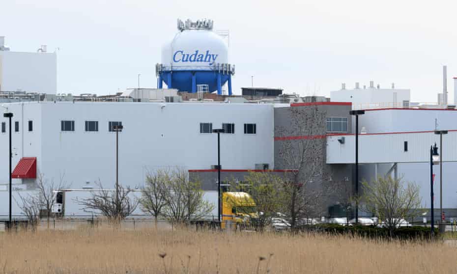 The Cudahy Smithfield meatpacking plant in Cudahy, near Milwaukee, was partially closed in April 2020 after a Covid-19 outbreak. Many workers at Wisconsin meatpacking plants are Latinos, who have a low vaccination rate.