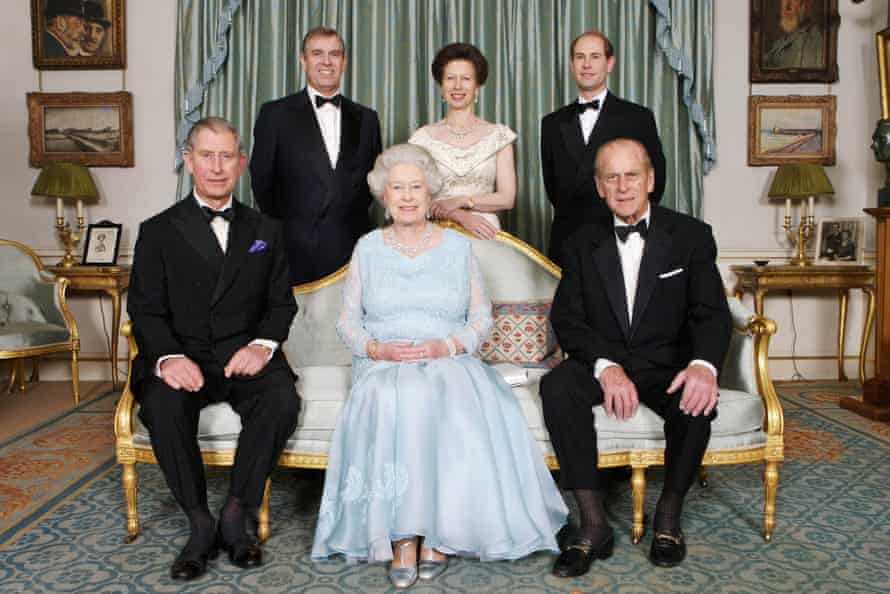 Queen Elizabeth and Prince Philip at Clarence House with Prince Charles, Prince Edward, Princess Anne and Prince Andrew for a dinner to mark the couple’s diamond wedding anniversary in 2007.