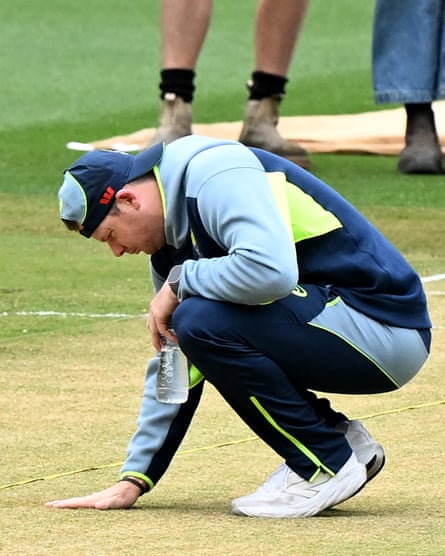 Australia captain Steve Smith inspects the pitch at the MCG ahead of the fourth Ashes Test against England