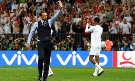 Gareth Southgate, the England manager, waves to supporters following his side’s defeat to Croatia