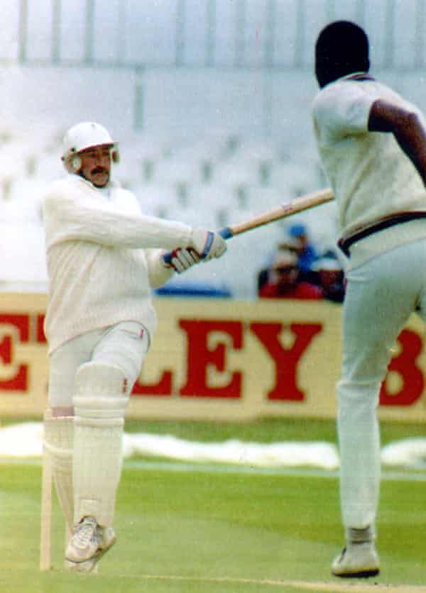 Gooch brings up his century against West Indies in June 1991.