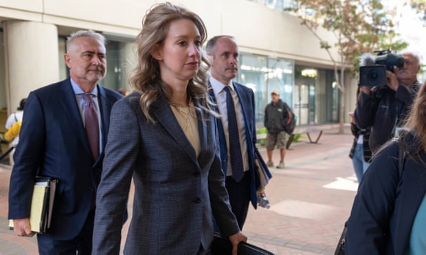 Elizabeth Holmes arrives for motion hearing on Monday, 4 November 2019, at the US district court house in San Jose, California. 