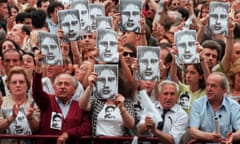 Protesters in Madrid at Eta’s murder of Miguel Ángel Blanco hold up his picture