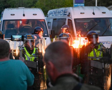 Protesters confronting police outside Southampton Central police station on 2 June 2026.
