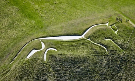 An aerial view of the Uffington White Horse.