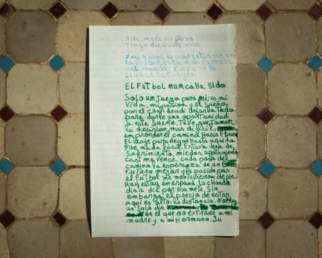 A handwritten letter in mostly green ink from a teenage Moroccan girl who made the crossing to Ceuta.