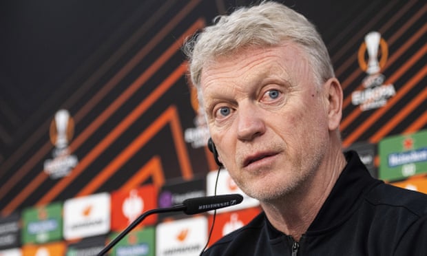 The West Ham manager, David Moyes, attends a press conference at Ramon Sanchez Pizjuan stadium in Seville on the eve of the UEFA Europa League round of 16 match against Sevilla.