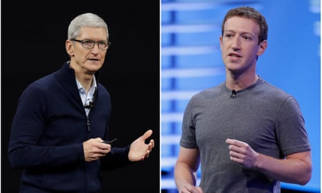Apple CEO Tim Cook, left, and Facebook CEO Mark Zuckerberg.