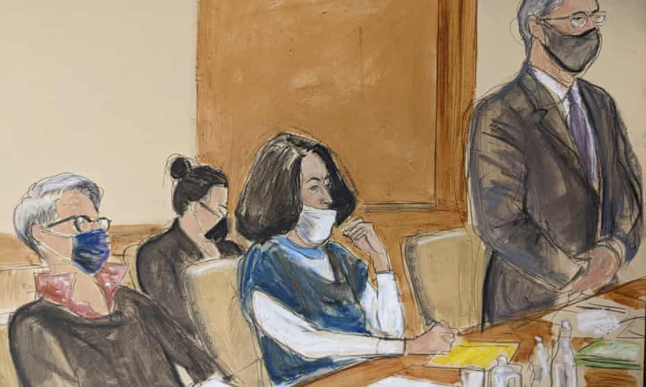 Ghislaine Maxwell in court in Manhattan on Monday for a hearing. Opening arguments in her case are scheduled to begin on 29 November.