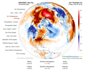 Surface temperature anomalies on 23 February 2018.