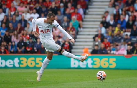 Tottenham Hotspur's James Maddison scores their first goal against Bournemouth.