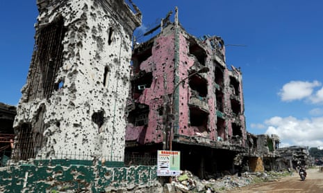 Part of a bullet-riddled mosque is seen in the city of Marawi, southern Philippines, in 2018 after the end of a bloody siege by Isis affiliate the Maute Group.