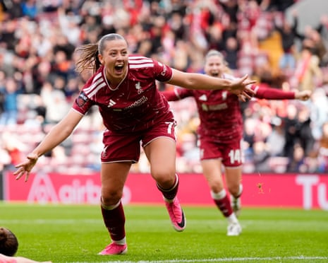 Cornelia Kapocs wheels away after scoring LiverpoolâÂÂs second goal against Everton