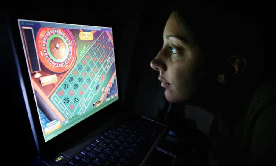 Woman playing online roulette