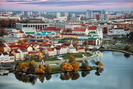 Panoramic view of the centre of Minsk in Belarus, at sunset
