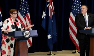 U.S. Secretary of State Mike Pompeo listens while Australia’s Foreign Minister Marise Payne speaks during a news conference at the U.S. Department of State following the 30th AUSMIN in Washington, D.C. July 28, 2020.