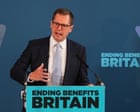 Jenrick says Reform would make long-term benefits claimants clean up high streets – UK politics live