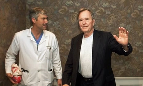 Former President George HW Bush with his cardiologist, Mark Hausknecht, in Houston. Hausknecht was shot dead by a fellow bicyclist while riding through a medical complex.