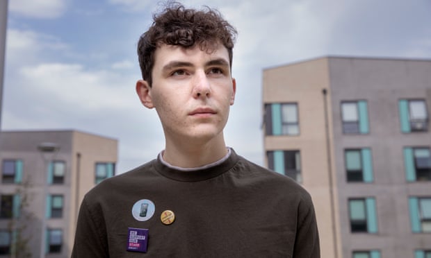 Niall Hignett, a member of the Labour Club and the Working-Class Students’ Association, photographed on campus