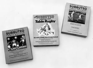 Subbuteo also catered for fans of other sports – with cricket and rugby sets also available, circa 1960.