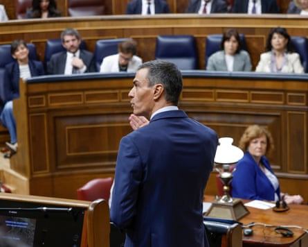 The Spanish prime minister, Pedro Sánchez, addresses the Congress of Deputies in Madrid on Wednesday