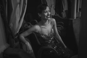 Actor and presenter Gugu Mbatah-Raw in a box wearing a sequinned Louis Vuitton dress