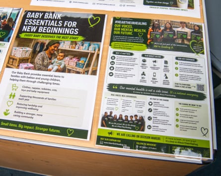 Leaflets at The Space about the Hear Their Healing mental health campaign