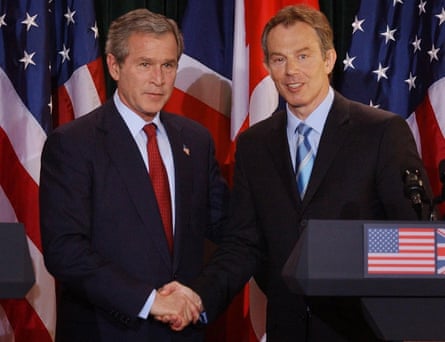 US president George W Bush and prime minister Tony Blair during a press conference at Hillsborough Castle in Northern Ireland in 2003.